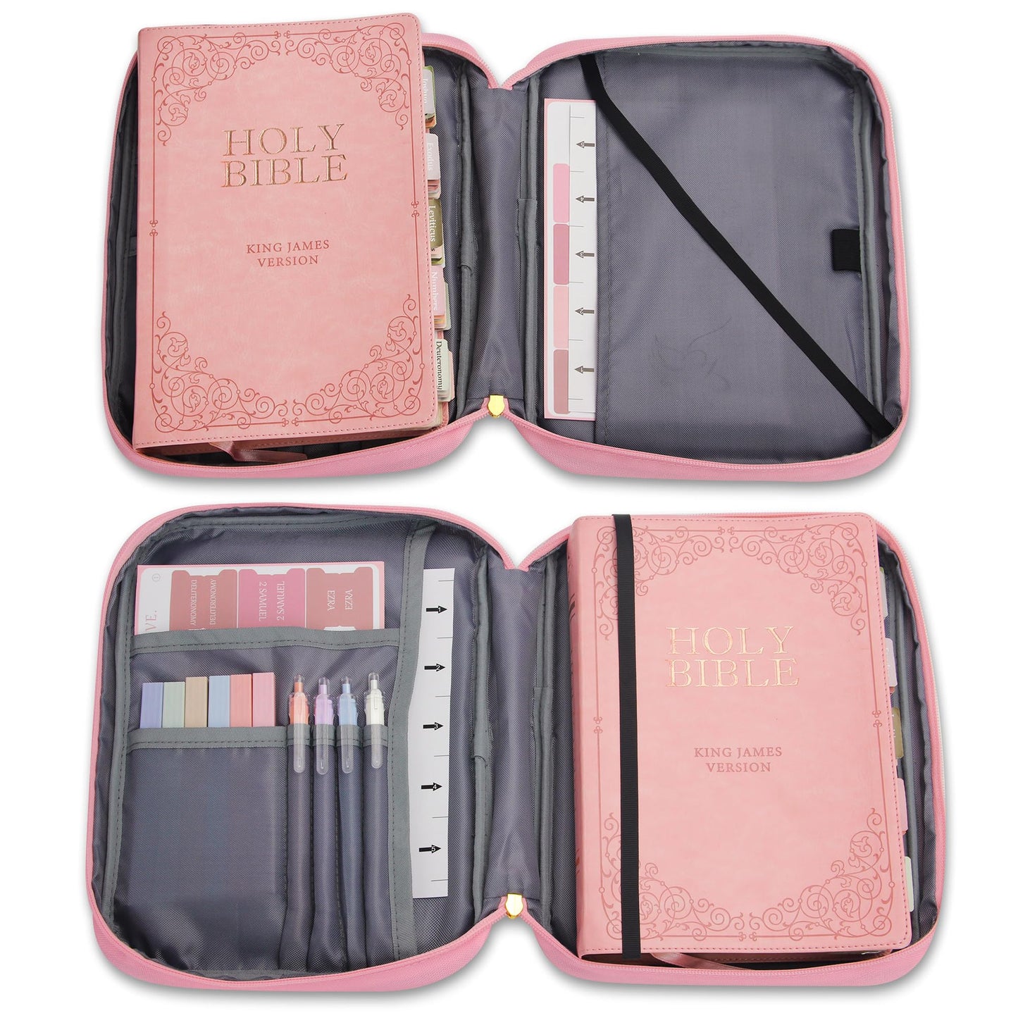Bible Cover for Women, Bible Holder, Bible Study Supplies Accessories Bible Cover Carrier Carrying Organizer Bag, Zipper and Pockets for Standard Size Bible, Gift for Women（pinksuit）
