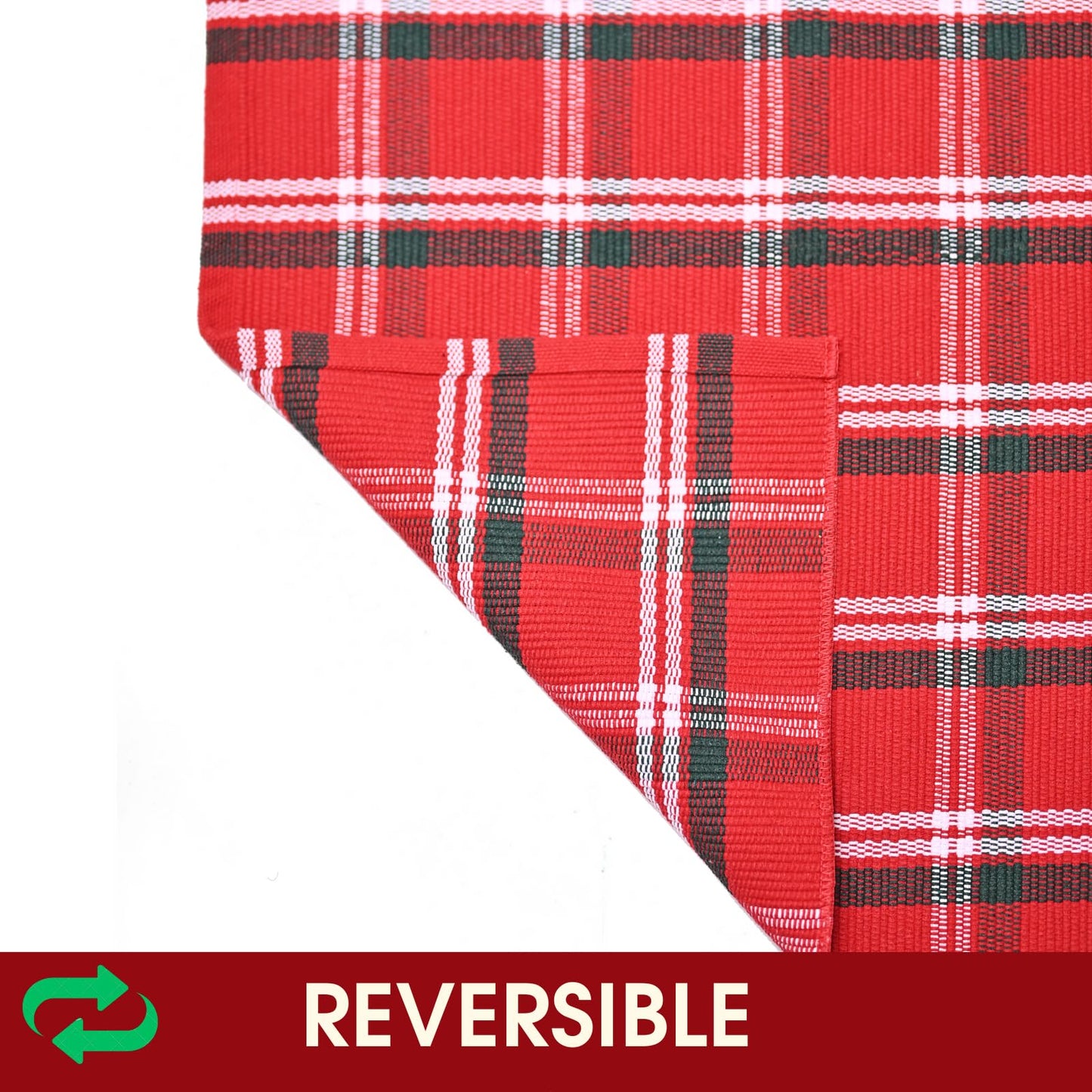 Christmas Red Green White Plaid Rug, 28" x 43" Cotton Hand-Woven Buffalo Check Layered Door Mat for Front Porch, Entryway, Outdoor Holiday Decor, Washable Farmhouse Rug for Home, Patio, Kitchen