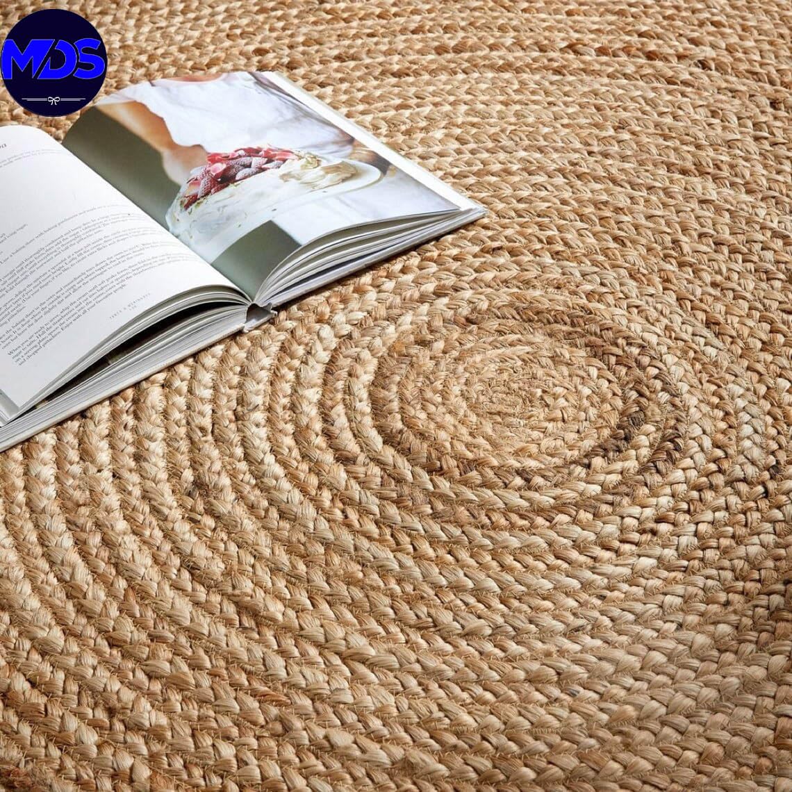 MDS Pack of 1 Handwoven Braided Jute Area Rug - 4 feet Round - Natural Reversible for Home Decor, Living Room Doormat Kitchen, Entryway Rug, Jute Burlap Braided Rag Rug, Rustic, Farmhouse (4' Round)