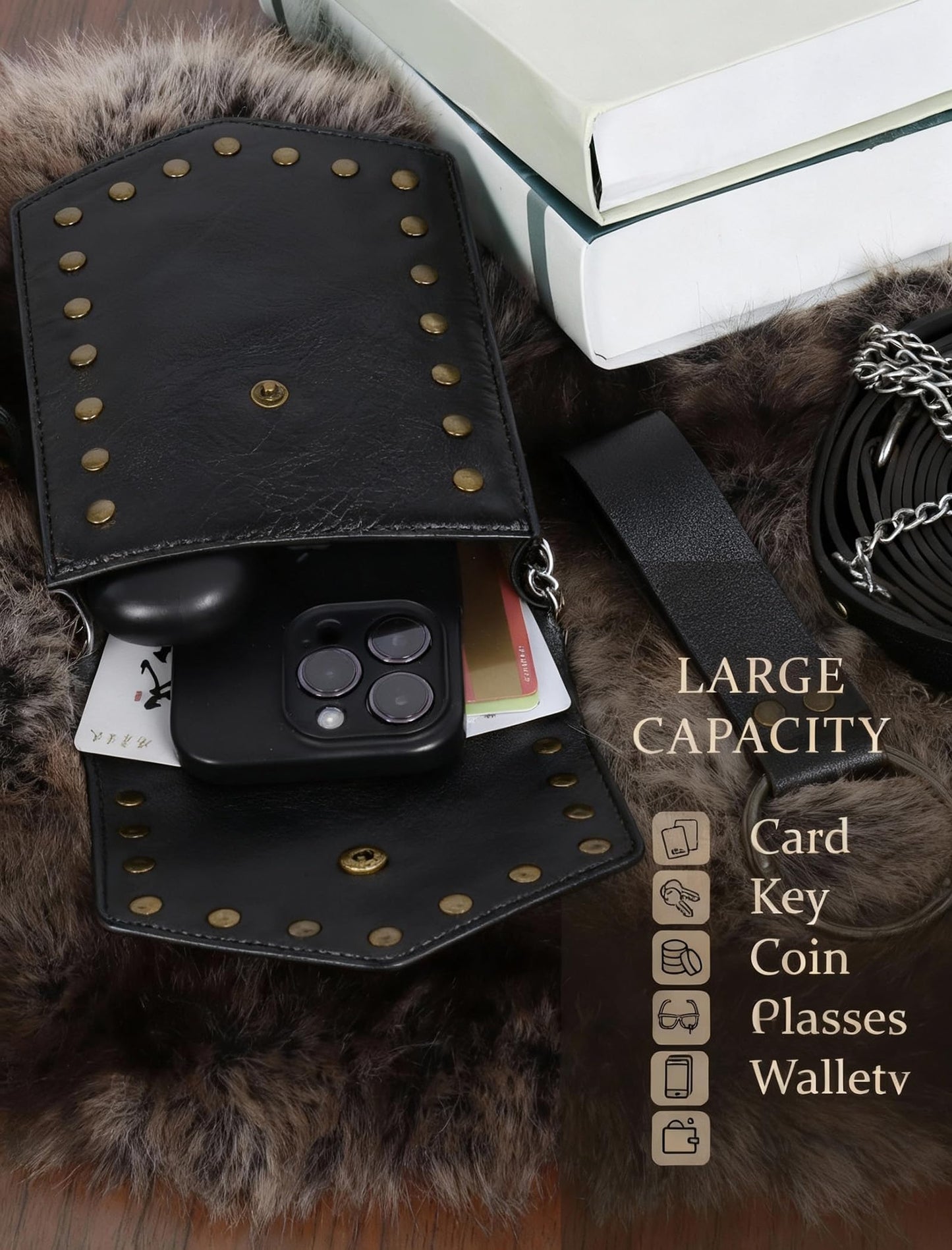 Minhuida Medieval Belt with Renaissance Bag & Detachable Chains, Vintage Faux Leather Waist Pouch Dresses Belt Halloween Cosplay Costume Accessorie (Black)