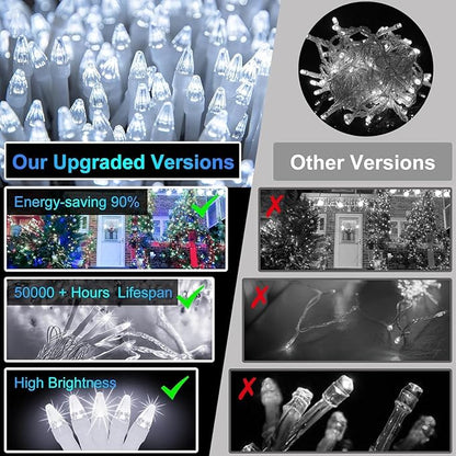 340 LED 90FT Christmas String Lights Outdoor, 12 Pro Modes and Timer Memory & Brightness, Plug in Outdoor Waterproof Clear Wire Twinkle Light for for Xmas Yard Tree Wedding Party Decor (Cool White)