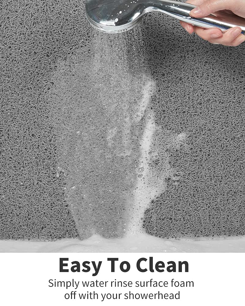 Non Slip Shower Mat, Comfortable Bath mat for Textured Surface,Quick Drying Easy Cleaning Shower Floor Mat for Wet Area,Without Suction Cups Grey 24 x 24