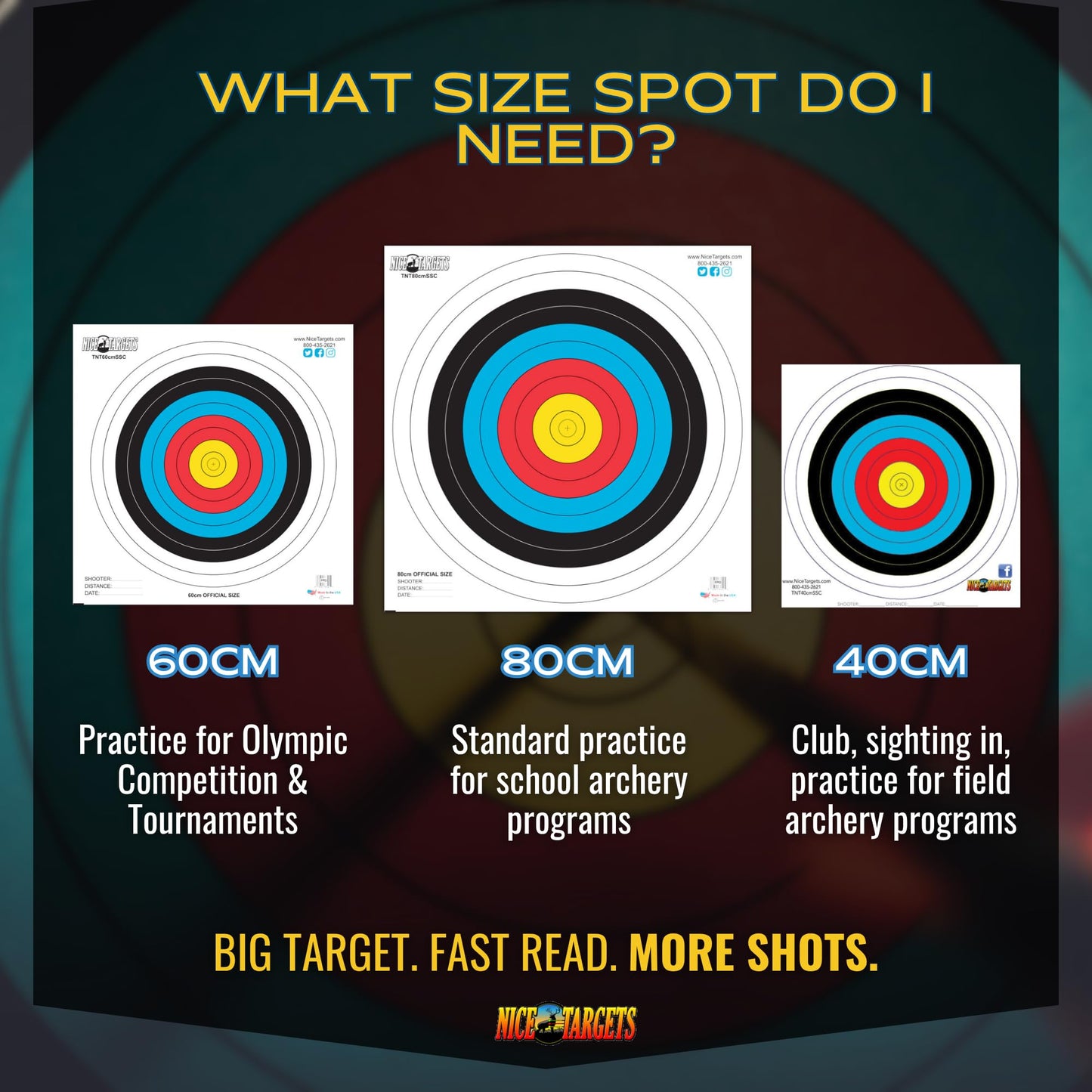 NiceTargets 80CM School Spot Archery Target, Shooting Targets for Bow Archery, Plastic All Weather Target for Indoor Outdoor Practice, School Practice, Targets for Shooting Range (80cm, Pack of 1)