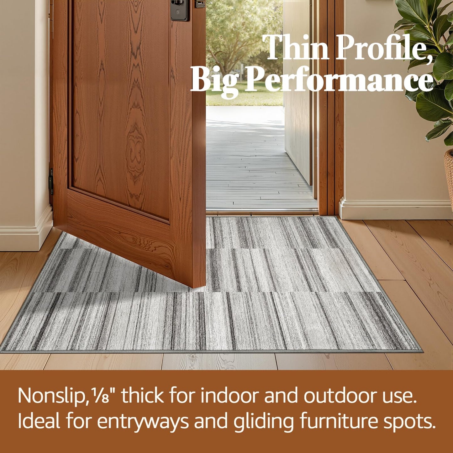 jinchan Modern Entryway Rug 2x3 Ultra-Thin Washable Rug Non Slip Grey Doormat Indoor Abstract Small Geometric Striped Lightweight Throw Carpet for Bedroom Bathroom Kitchen, Gray