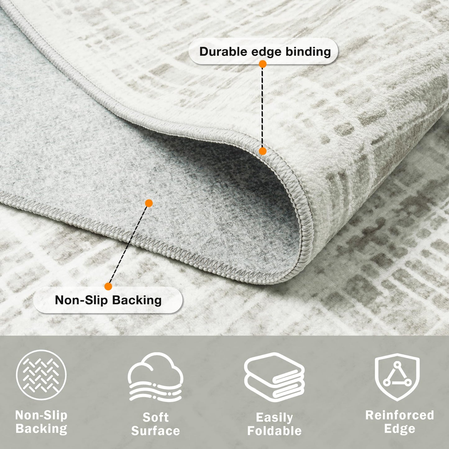9x12 Area Rugs Washable Rug: Anti-Skid Abstract Modern Living Room Rug Soft Thin Carpets Indoor Floor Non-Shedding Carpet for Bedroom Dining Farmhouse Nursery Home Office (White Gray, 9'x12')