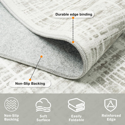 5x7 Area Rugs Washable Rug: Anti-Skid Abstract Modern Living Room Rug Soft Thin Carpets Indoor Floor Non-Shedding Carpet for Bedroom Dining Farmhouse Nursery Home Office (White Gray, 5'x7')