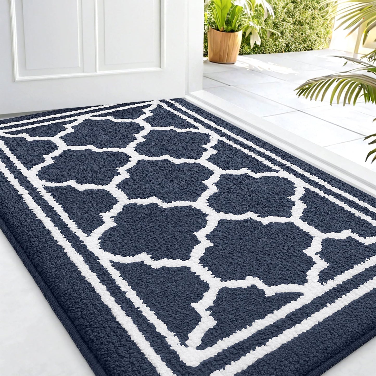 Buganda Indoor Door Mat, Dirt-Resistant and Absorbent Doormat, Anti-Slip, Low Profile Floor Mats for Inside Entryway, Front, and Back Door Entrance (32x20 Inches, Navy Blue)