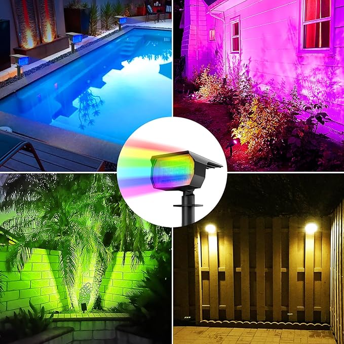 nipify 1 Pack Solar Spot Lights Outdoor Color Changing, 7 Modes Halloween RGB Solar Powered Waterproof Spotlight, Landscape Lighting for Outside Yard Garden Pathway