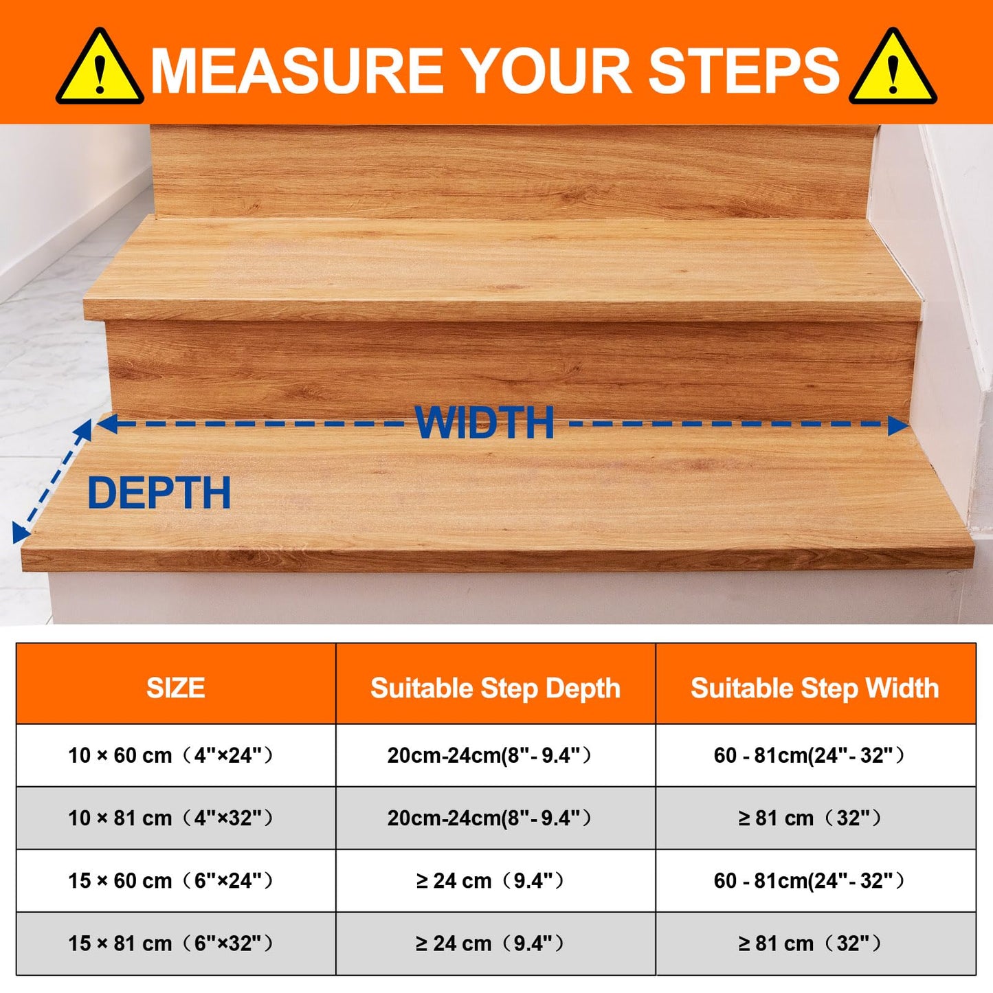 Spurtar Non Slip Staircase Step Treads, 6"x24" 15 Pack Anti Slip Tape for Stairs Indoor, Transparent Grip Tape for Stairs, Clear Skid Guard Safety Stair Runners for Wooden Steps