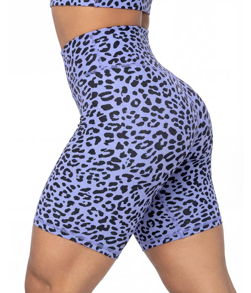 Sunzel 8" Waist Biker Shorts for Women No Front Seam Soft Yoga Workout Gym Bike Shorts Tummy Control Squat Proof Leopard Periwinkle X-Large