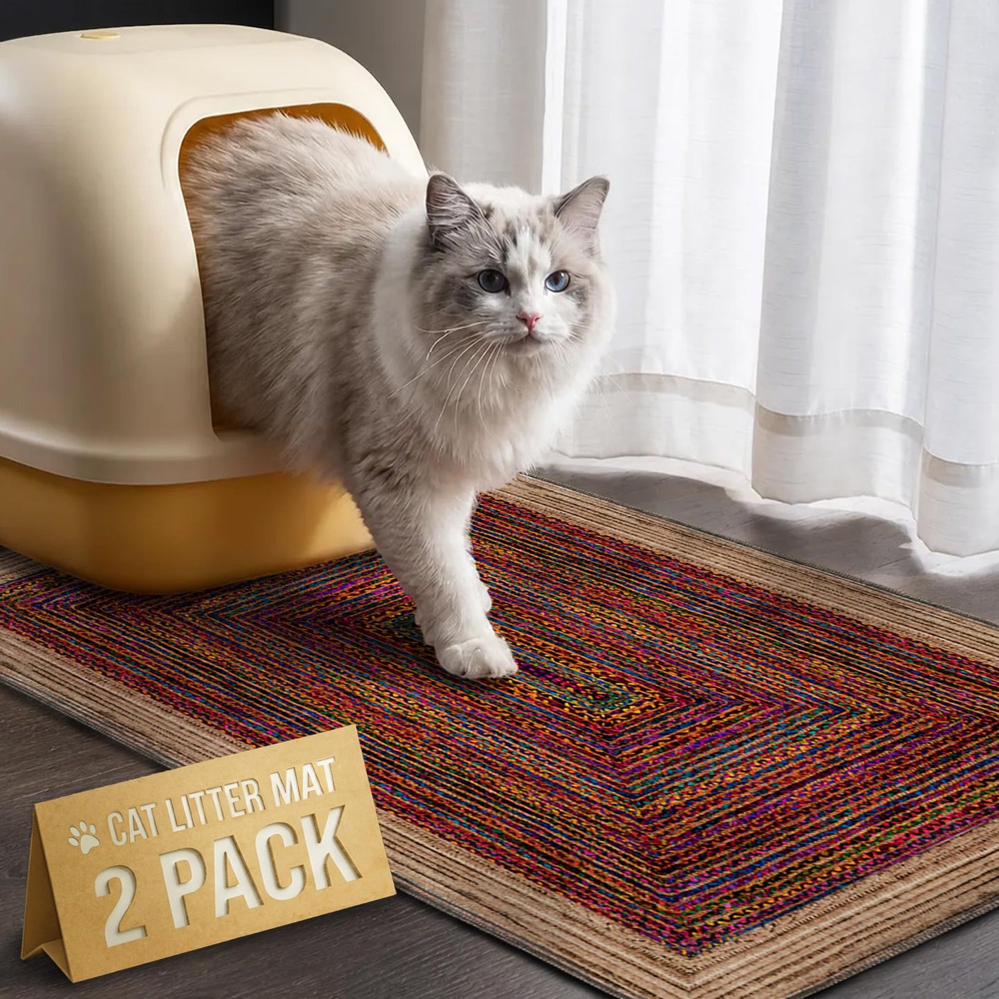 Verdasun Cat Litter Mat 2 Pack, 24"x36" Litter Trapping Mats for Litter Box, Non-Slip, Super Absorbent & Urine Proof, Machine Washable, Reusable Pee Pads for Cats, Dogs, Rabbits and Guinea Pigs