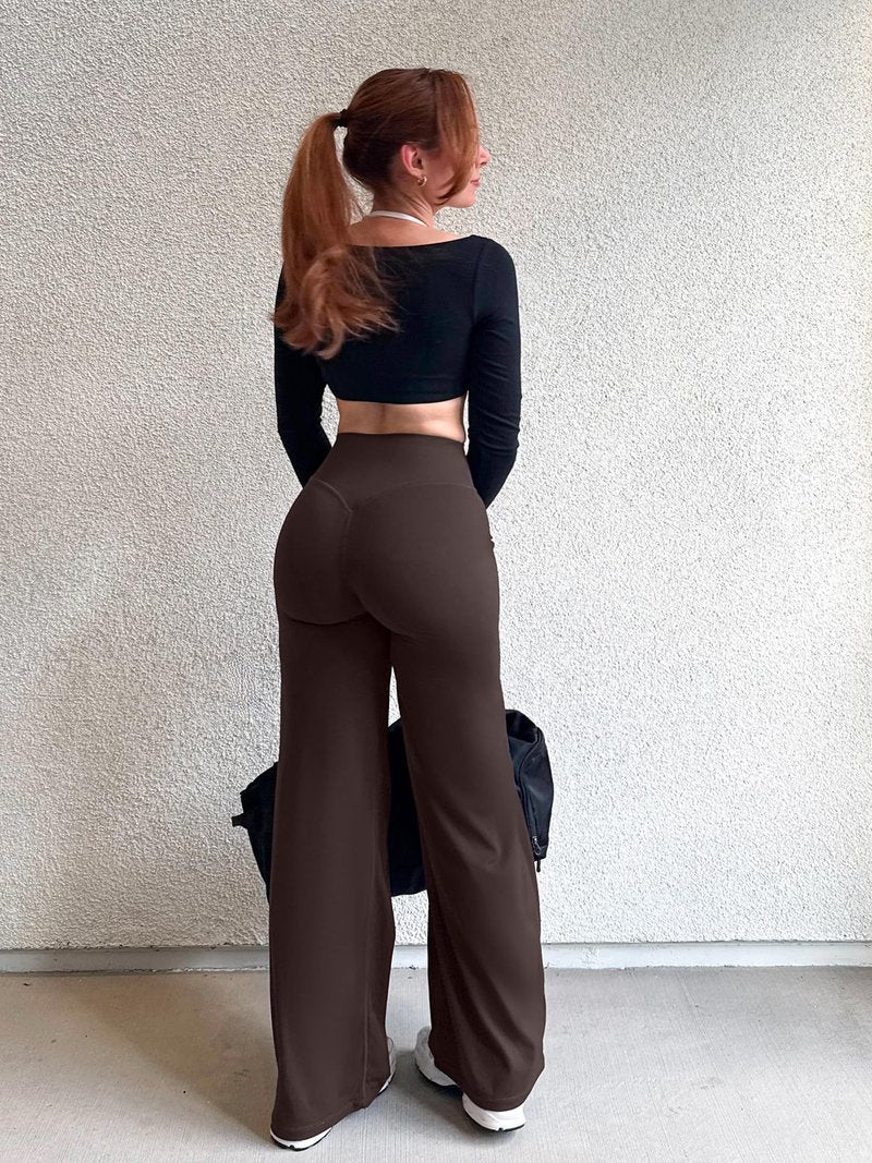 YEOREO Workout Leggings Womens No Front Seam Straight Leggings 29" High Waist Buttery Eddiy Gym Yoga Pants Dark Brown M