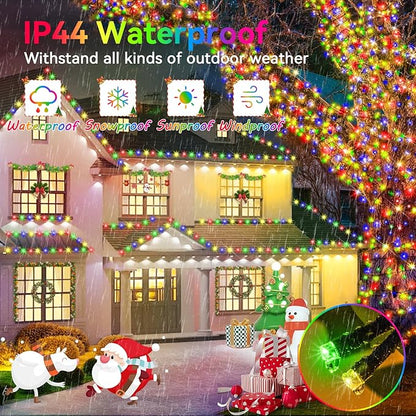 Hezbjiti 2 Pack 1000 LED 403 FT Christmas String Lights Outdoor, 8 Lighting Modes IP44 Waterproof Fairy Lights with Timer and Dimmable Function for Party Tree Decorations (Multicolor, Clear Wire)