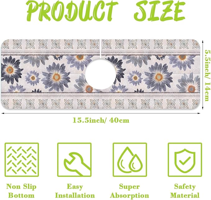 Sink Faucet Absorbing Mat Vintage Embroidery Flowers Sink Splash Guard Drying