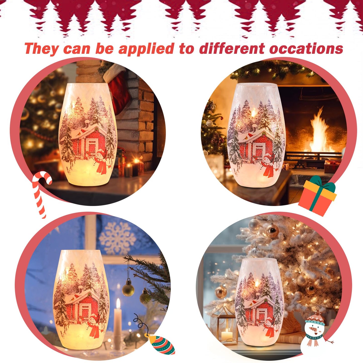 Wonder Solar Christmas Crackle Glass Lights Decorations Snowman Indoor Crackle Glass Vase LED Lighted Holiday Lamp Night Lights for Xmas, Christmas Lighting Decorations Indoor