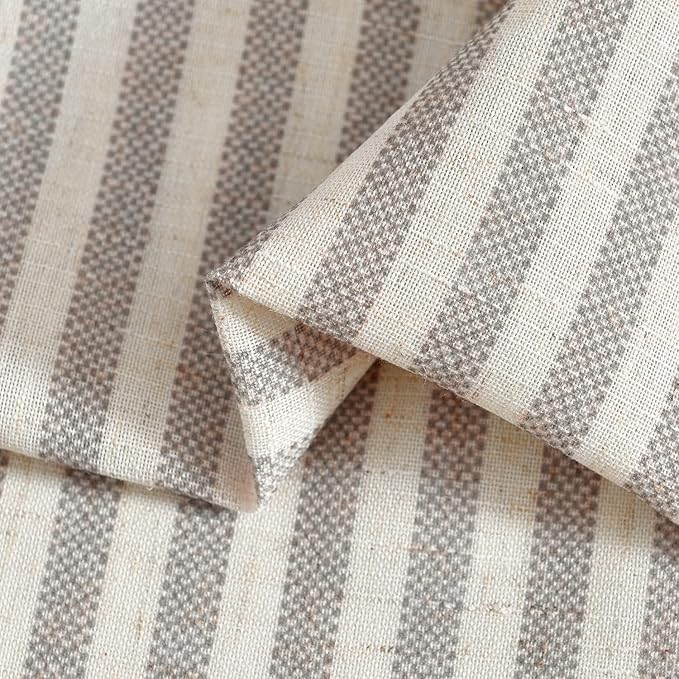 jinchan Tab Top Linen Kitchen Curtains 24 Inches Striped Tier Curtains Farmhouse Modern Cafe Style Small Window Treatments Airy Light Filtering Rod Pocket for Living Room Bathroom 2 Panels Taupe Grey