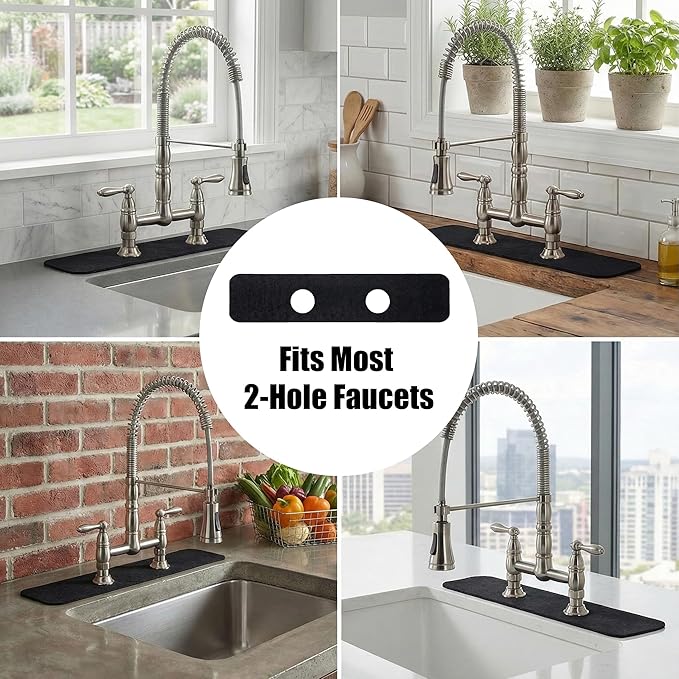 Faucet Mat for Kitchen Sink 2 Holes: 23.5’’Lx4.5’’W Splash Guard Fits 8 Inch
