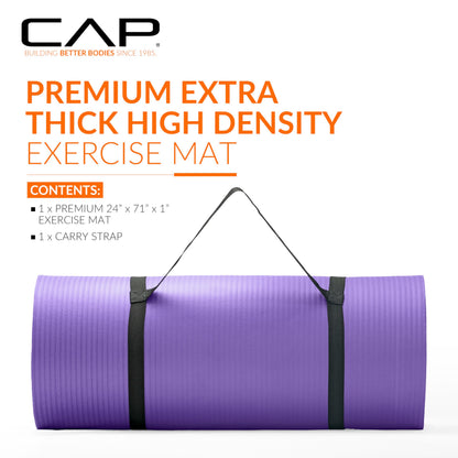 CAP Barbell 1-Inch High Density Exercise Yoga Mat with Strap | Multiple Colors