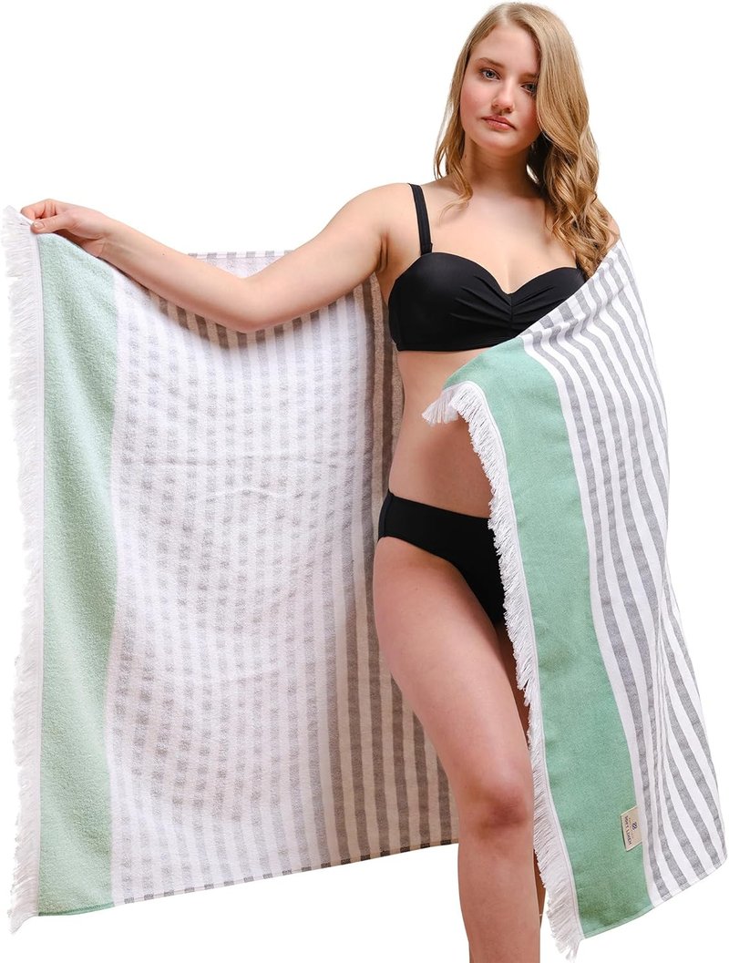 Peshtemal Beach Towels - 100% Cotton Lightweight Quick-Dry Sand-Free | 35"x60", Green