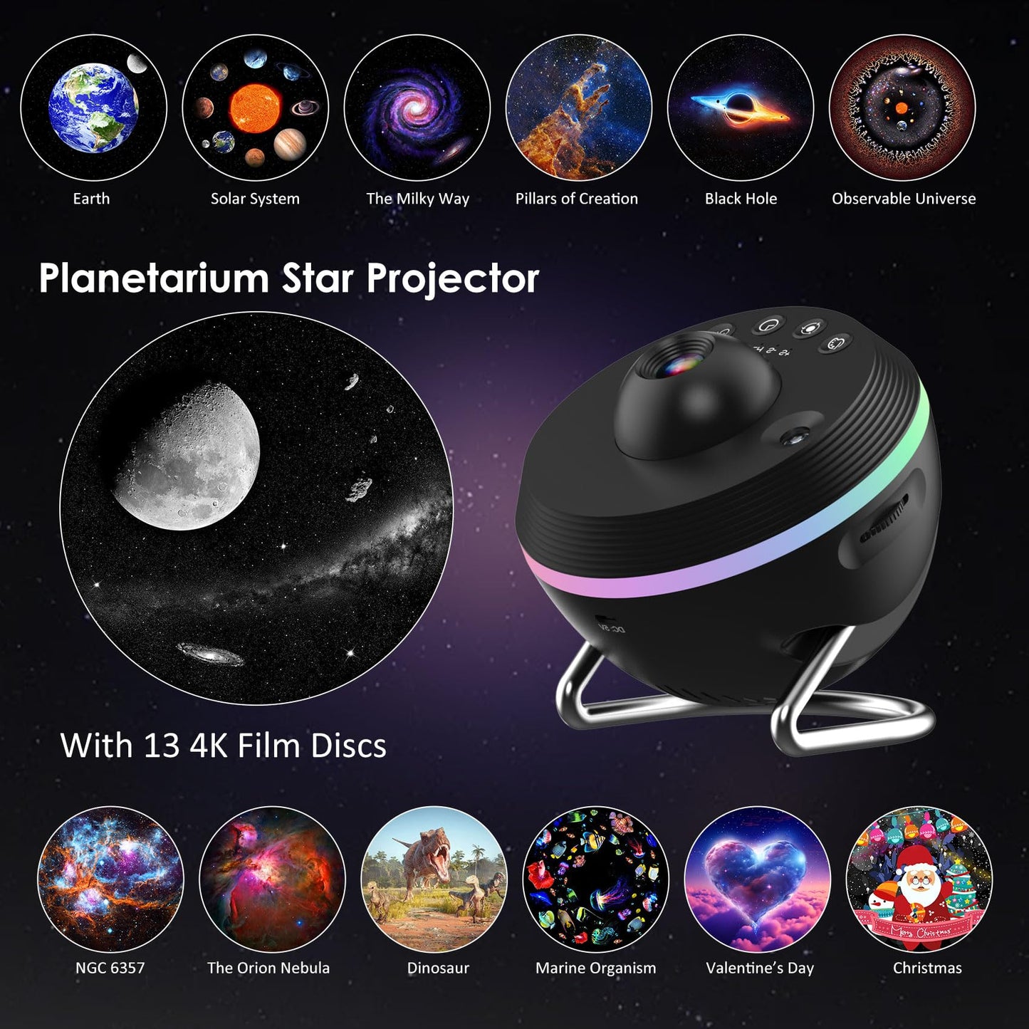 Galaxy Projector for Bedroom, 13 in 1 Planetarium Projector with Meteor Effect, LED Space Galaxy Lamp, Night Lights Room Decor for Kids Adults Birthdays Christmas Gifts