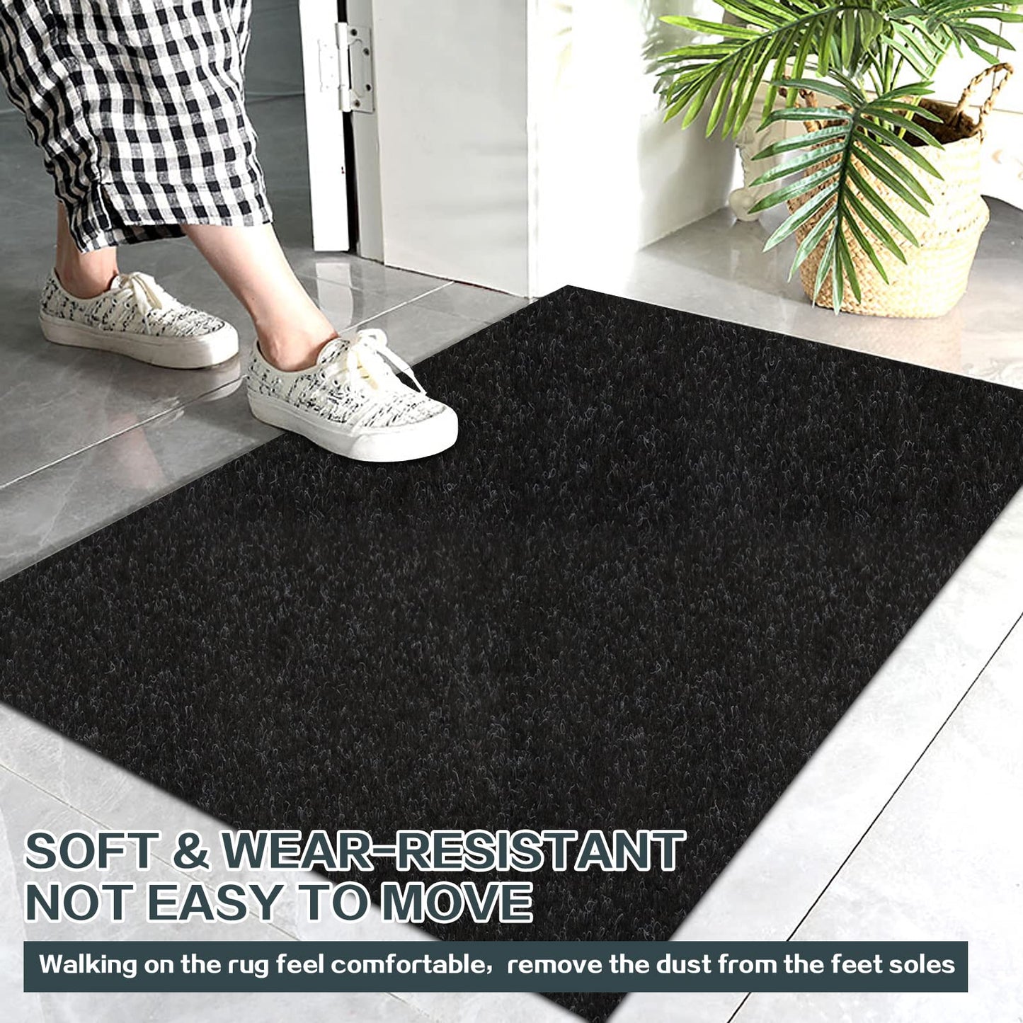 Heyroll Custom Size Hallway Runner Rug, Backed Non-Slip Waterproof, Washable Outdoor Indoor Carpet for Floor, Entryway, Kitchen, Laundry, Balcony, Garage 2' x 6', Black