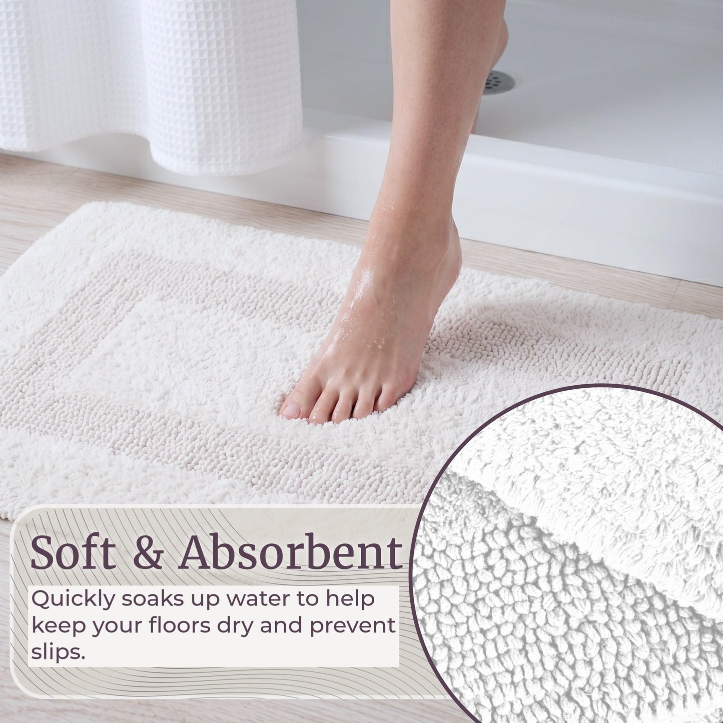 Bathroom Rugs - 2-Piece Cotton Bathroom Mat Set - Machine Washable Bath Mats for Restroom, Kitchen, or Laundry Room by Lavish Home (White)