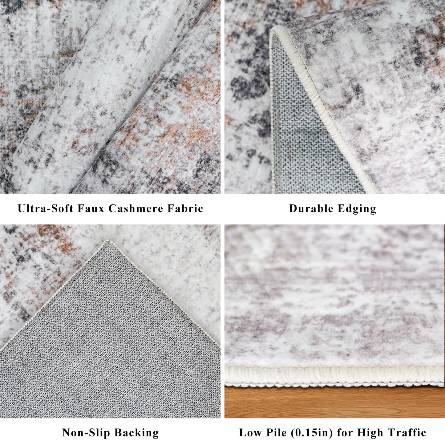 2x3 Washable Non-Slip Area Rug - Soft Low Pile Throw Rug for Kitchen Entryway Bedroom - Modern Indoor Door Mat with Rubber Backing (Beige Grey)