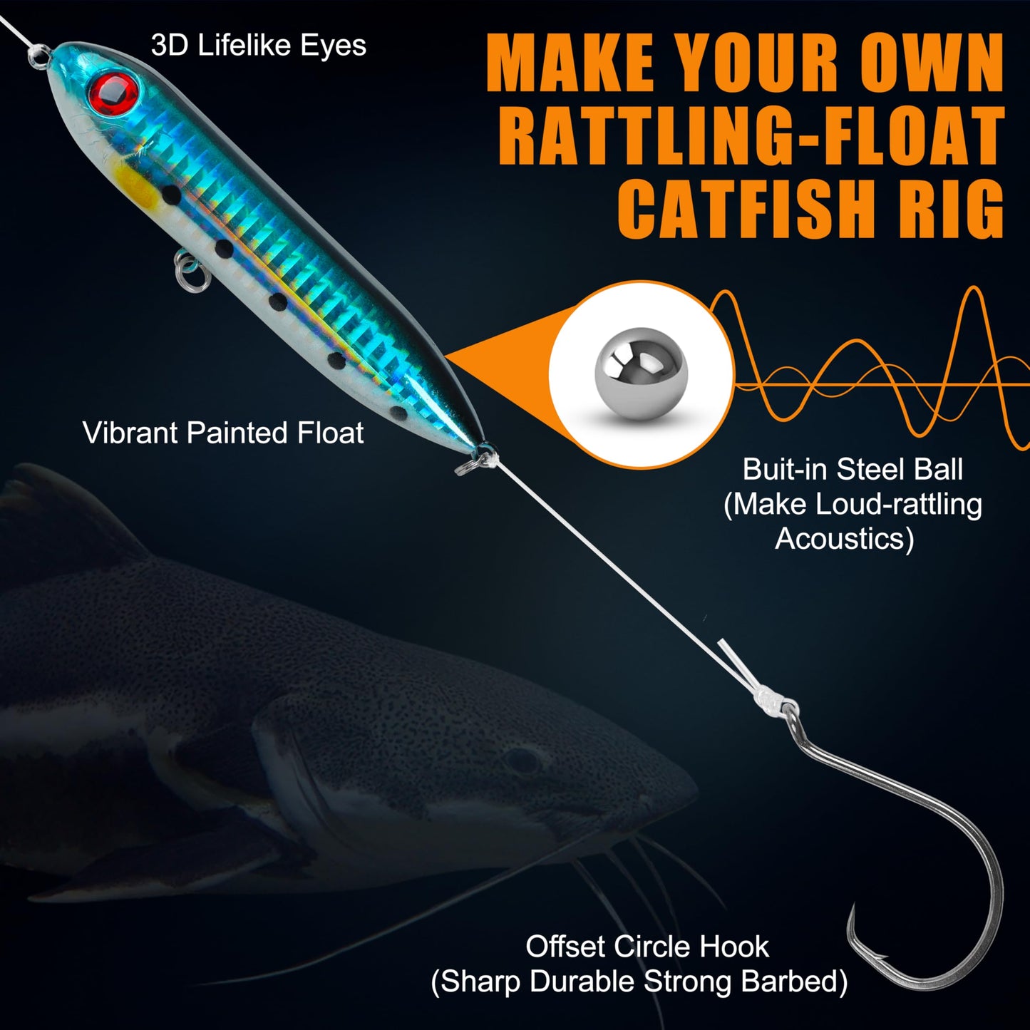 SILANON Catfish Rig Tackle Making Kit,135pcs Catfishing Tackle Accessories with Catfish Floats Catfish Hooks Swivels Fishing Rattles Bells Beads Bobber Stoppers Catfishing Gear Equipment