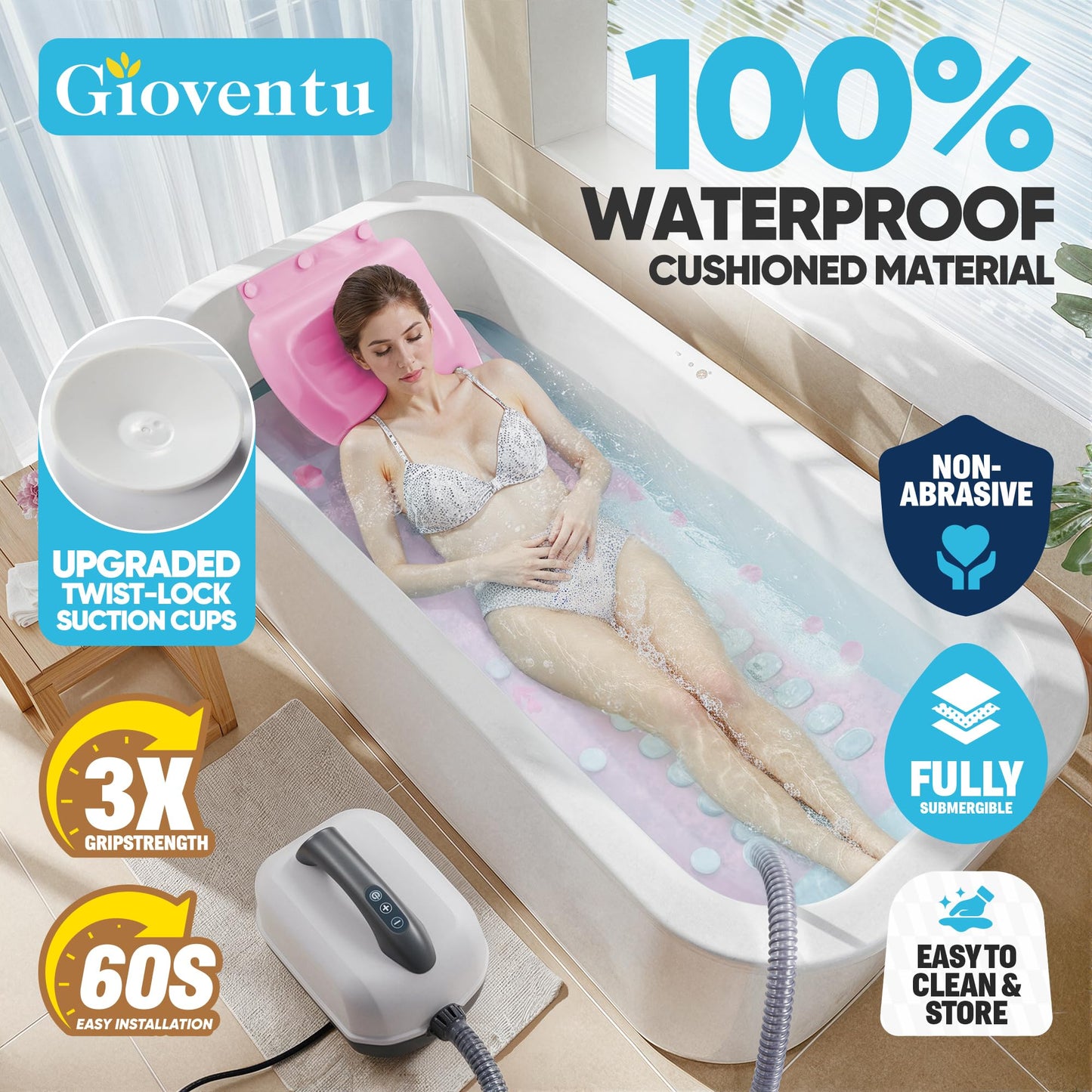 Upgraded Bathtub Spa Mat, Portable Spa Bubble Bath Massager with 6 Adjustable Settings, Upgraded Non-Slip Design and Remote Control, Hot Tub Jet Mat for Bathtub at Home, Full-Body Support