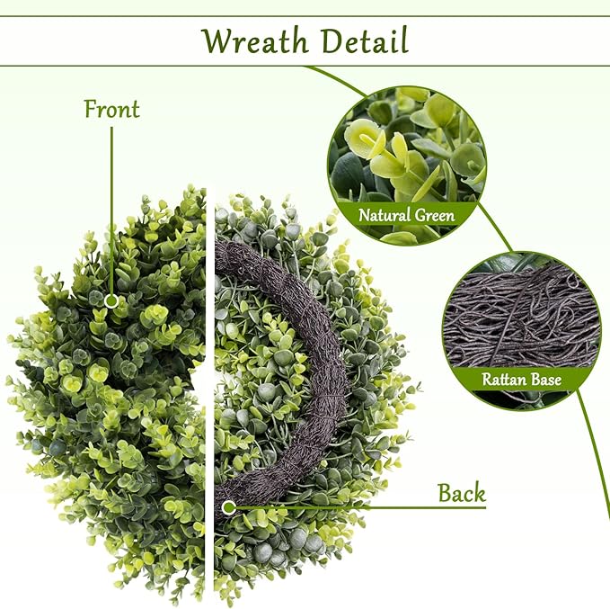 Christmas Boxwood Wreath Door Wreath 16-18In Christmas Door Wreaths for Front DoorWreath Winter Spring Summer Indoor OutdoorWreath Farmhouse Artificial Greenery Wreaths Home Decoraction