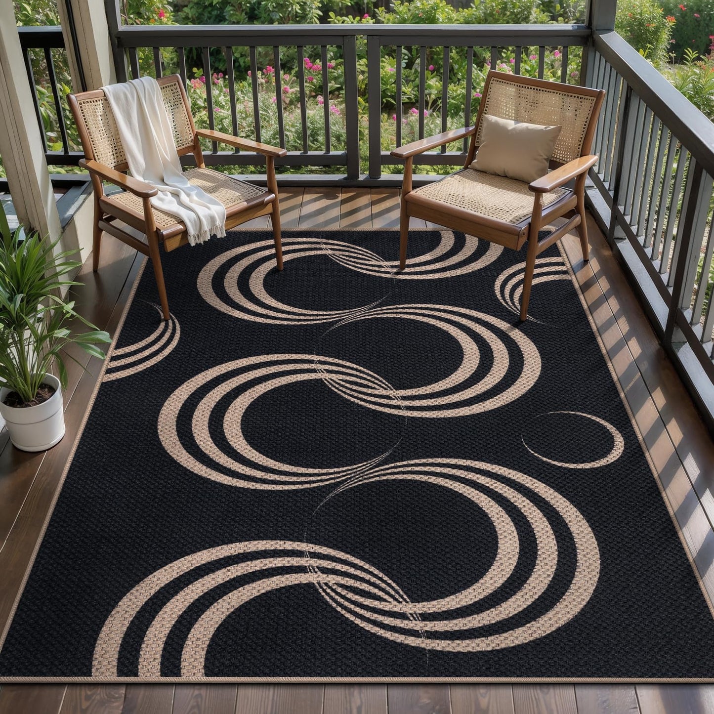 Tangsoo Easy Jute Area Rug,4x6 Washable Thin Outdoor Rug for Patio,Non Slip Rubber Backing Black Indoor Carpet Farmhouse Modern Throw Mat for Front Porch Balcony Living Room Diningroom