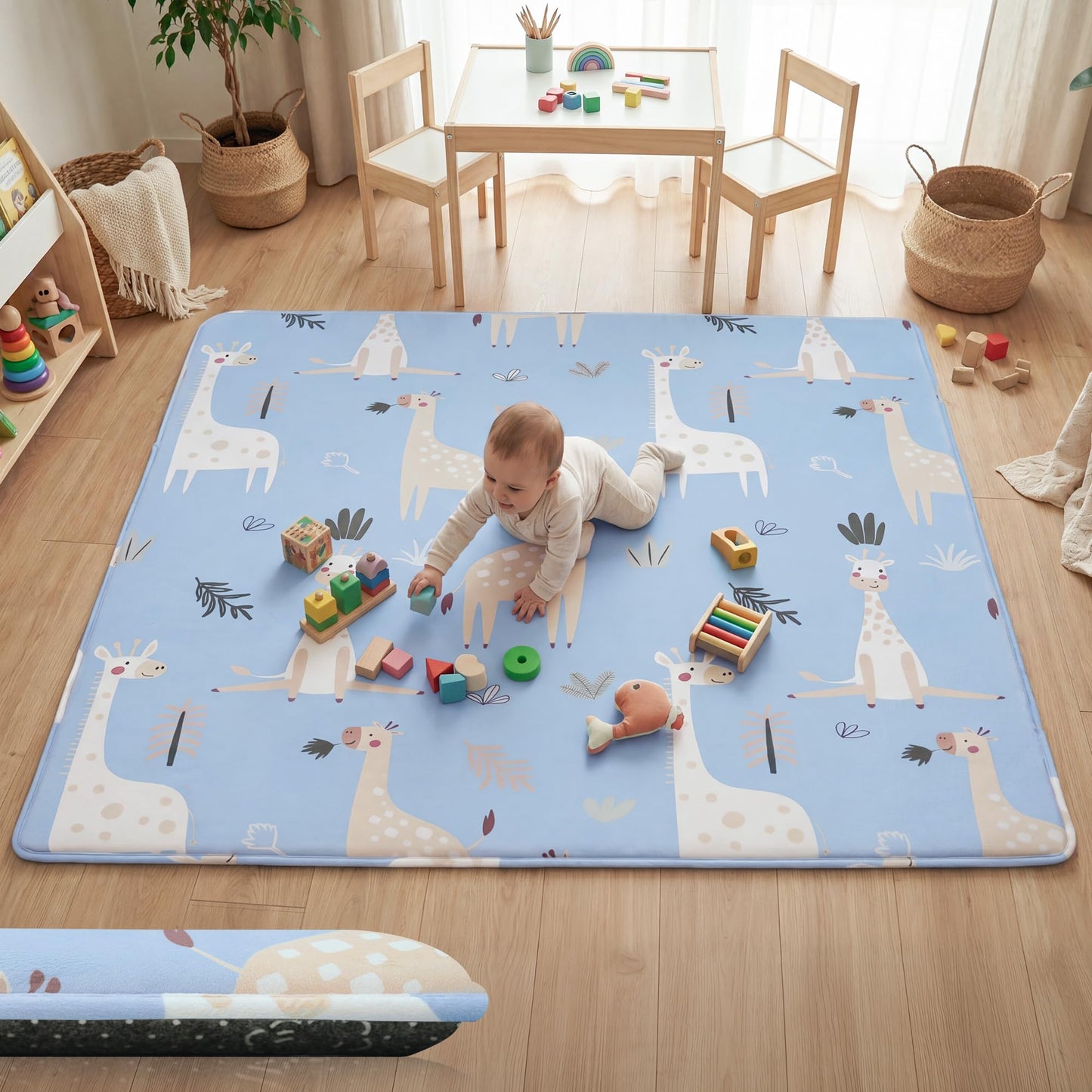 PaPaMat 1.5" Thick Premium Baby Floor Play Mat, 71x79 Over-Sized Padded Memory Foam Mat, Tummy Time Crawling Playmat for Nursery Kids Playroom, Giraffe
