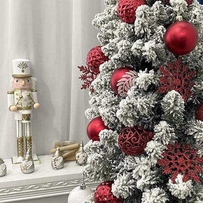 SY CRAFT 86 Pieces of Assorted Shatterproof Christmas Ball Snowflake Ornaments Seasonal Decorative Hanging Ornament Set with Hand-held Gift Package for Xmas Tree Decorations (86PCS, Red)