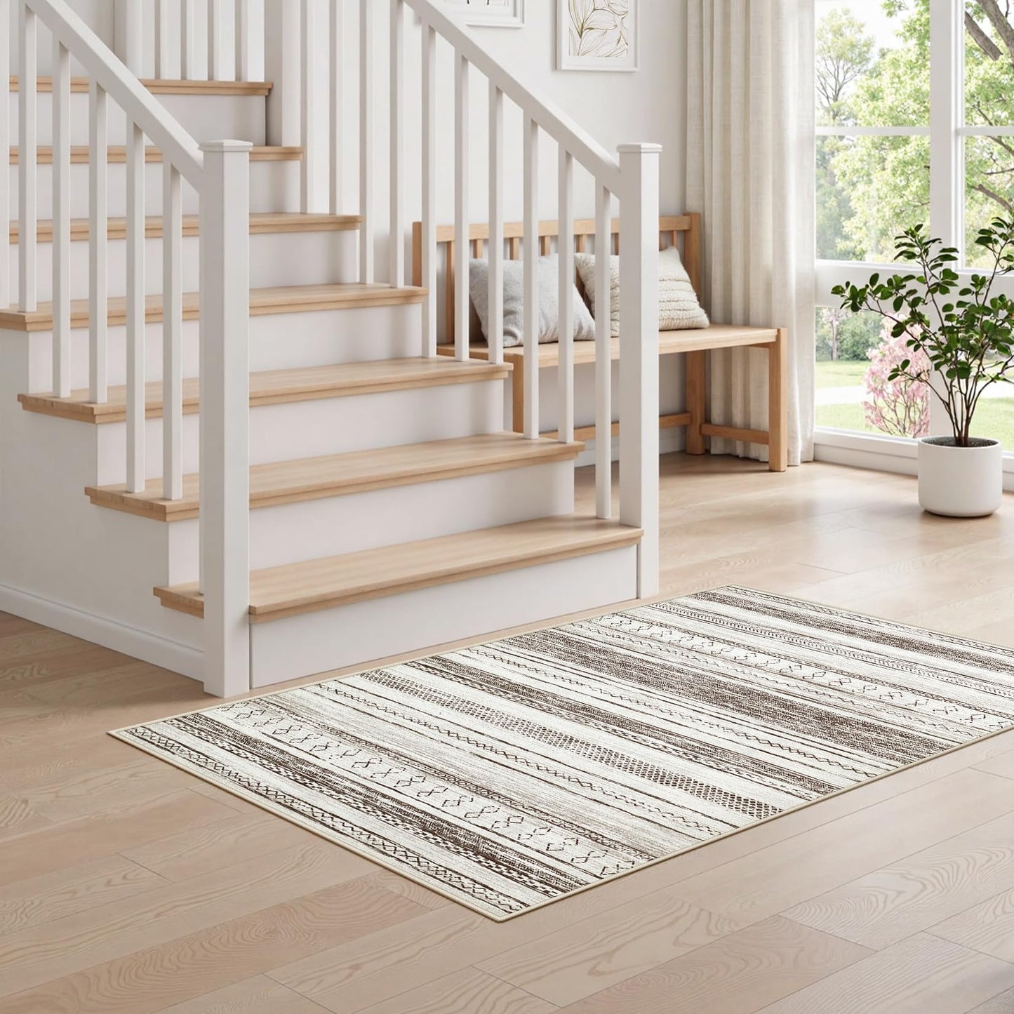 Tortania Area Rug Living Room Rugs - 2x3 Washable Soft Neutral Boho Moroccan Farmhouse Mat Indoor Floor Carpet for Bedroom Under Dining Table Home Office Decor - Cream Brown