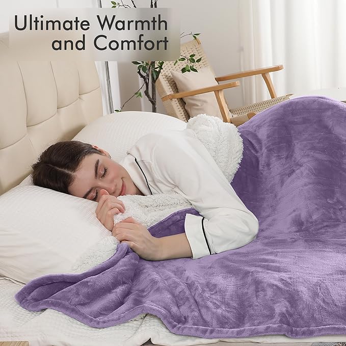 Full Electric Blanket, Heated Electric Blanket with Flannel Sherpa, Machine Washable Heated Blanket with Timer 6 Heating Levels & 1-10 Hours Auto Off, Overheat Protection,72" x 84", Lavender Violet