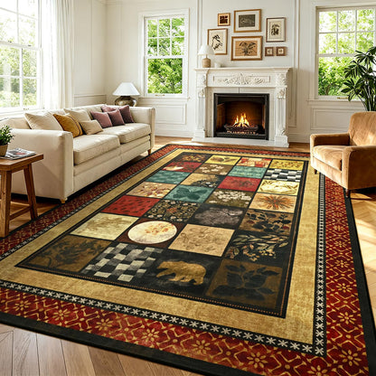 Zedrew 5x7 Area Rug, Geometry Floral Rugs for Living Room, Non Slip Low Pile Print Rug Indoor Carpet Bedroom Office Dining Kids Room Playroom Apartment Home Decor (Red, 5x7ft)