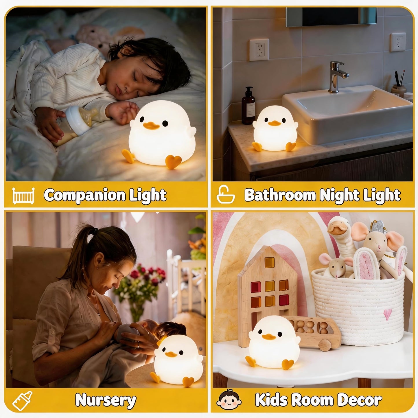 Amaredom DoDo Duck Night Light, Cute Duck Lamp, Silicone Dimmable Nursery Nightlight, Rechargeable LED Bedside Lamp with 20 Minutes Timer & Tap Control Baby Girls Women Bedrooms, Living Room