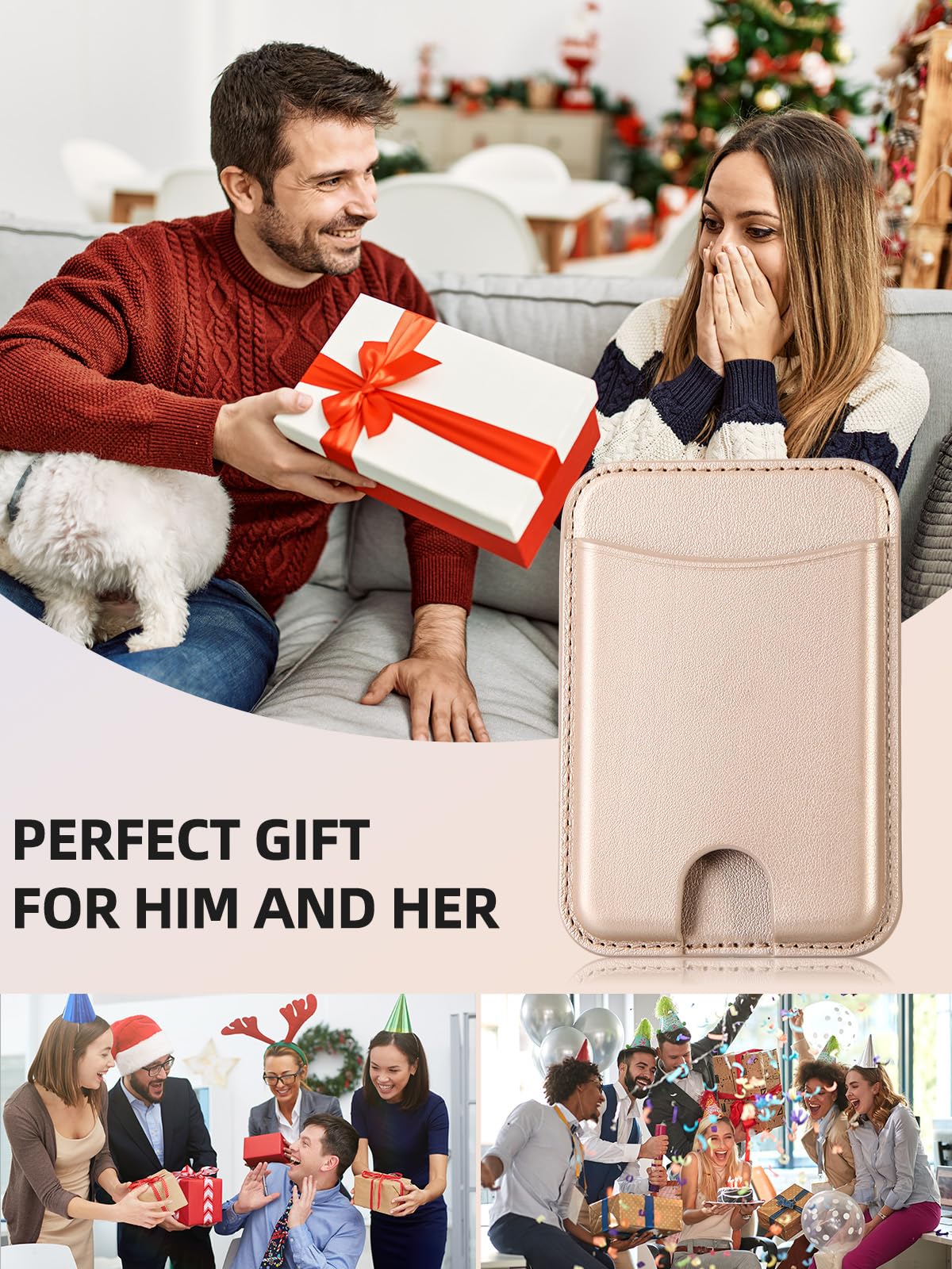 Miroddi for Magsafe Wallet, Magnetic Card Holder for iPhone 17/16/15/14/13/12 Series, Leather Magnet Phone Wallet Fit 4 Cards 3 Cash, Ultra-Thin, RFID Blocking, Gold