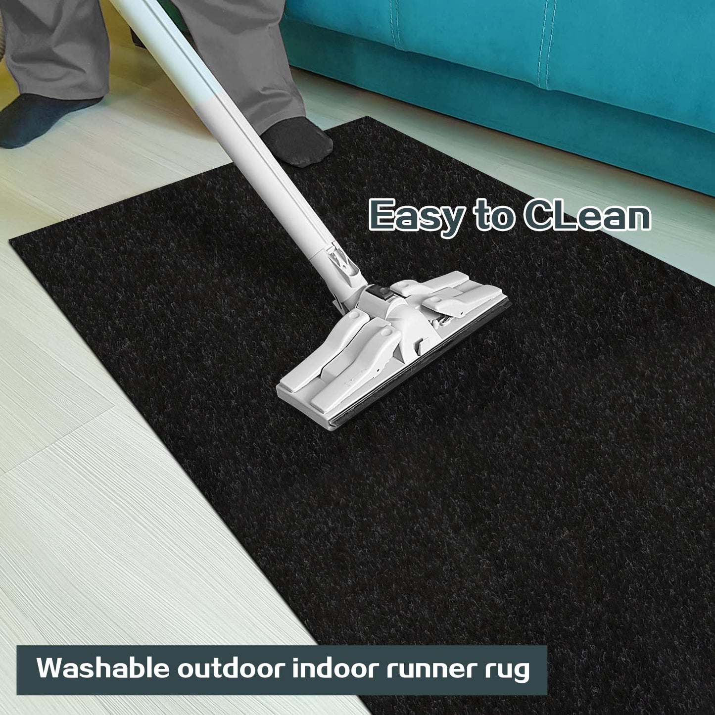 Heyroll Custom Size Hallway Runner Rug, Backed Non-Slip Waterproof, Washable Outdoor Indoor Carpet for Floor, Entryway, Kitchen, Laundry, Balcony, Garage 2' x 6', Black