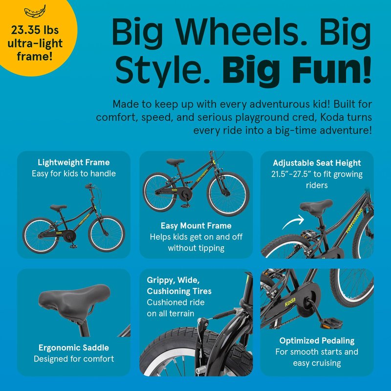 Retrospec Koda Plus Kids Bike for Boys & Girls Ages 6-8 Years - 20" Children's Bicycle, Adjustable Seat & Handlebars, Removable Training Wheels, Front Hand Brakes, Rear Coaster Brake & Safety Bell