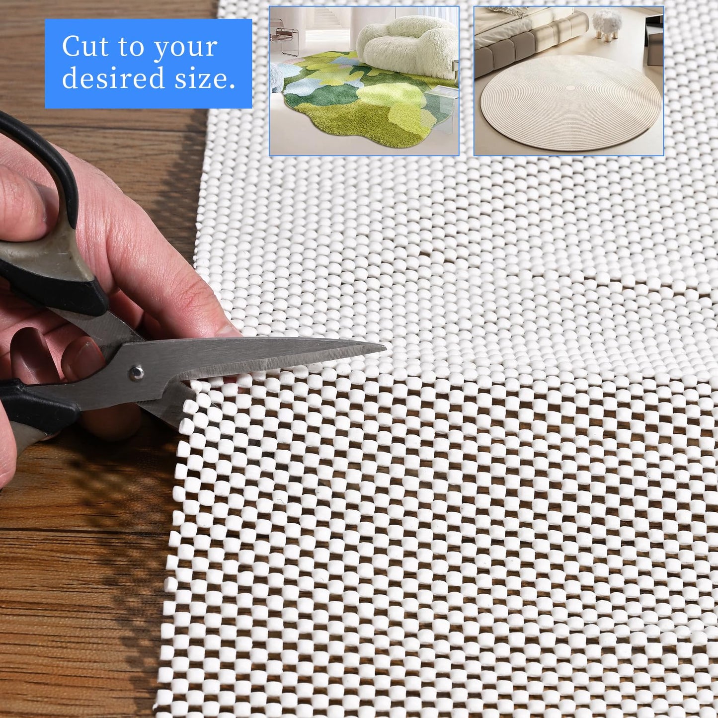 Non Slip Rug Pad Gripper 6X9 FT for Hardwood Floors, Eco-Friendly Anti Skid Mat Under Area Rugs, Keeps Rugs Safe and Flat, Odorless Cushioned Pad for Floor Protection, Easy to Trim Multi-Use Mat