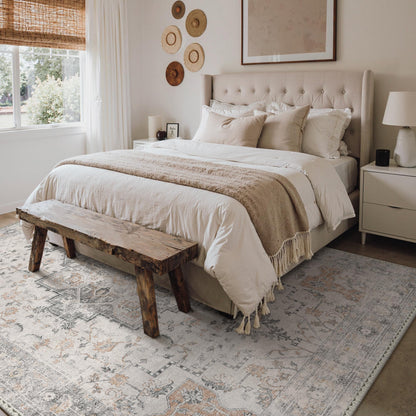 GENIMO 8x10 Area Rugs for Living Room, Machine Washable Non Slip Vintage Area Rugs, Low Pile Lightweight Print Rug for Bedroom, Dining Room, Home Office, Light Taupe Brown