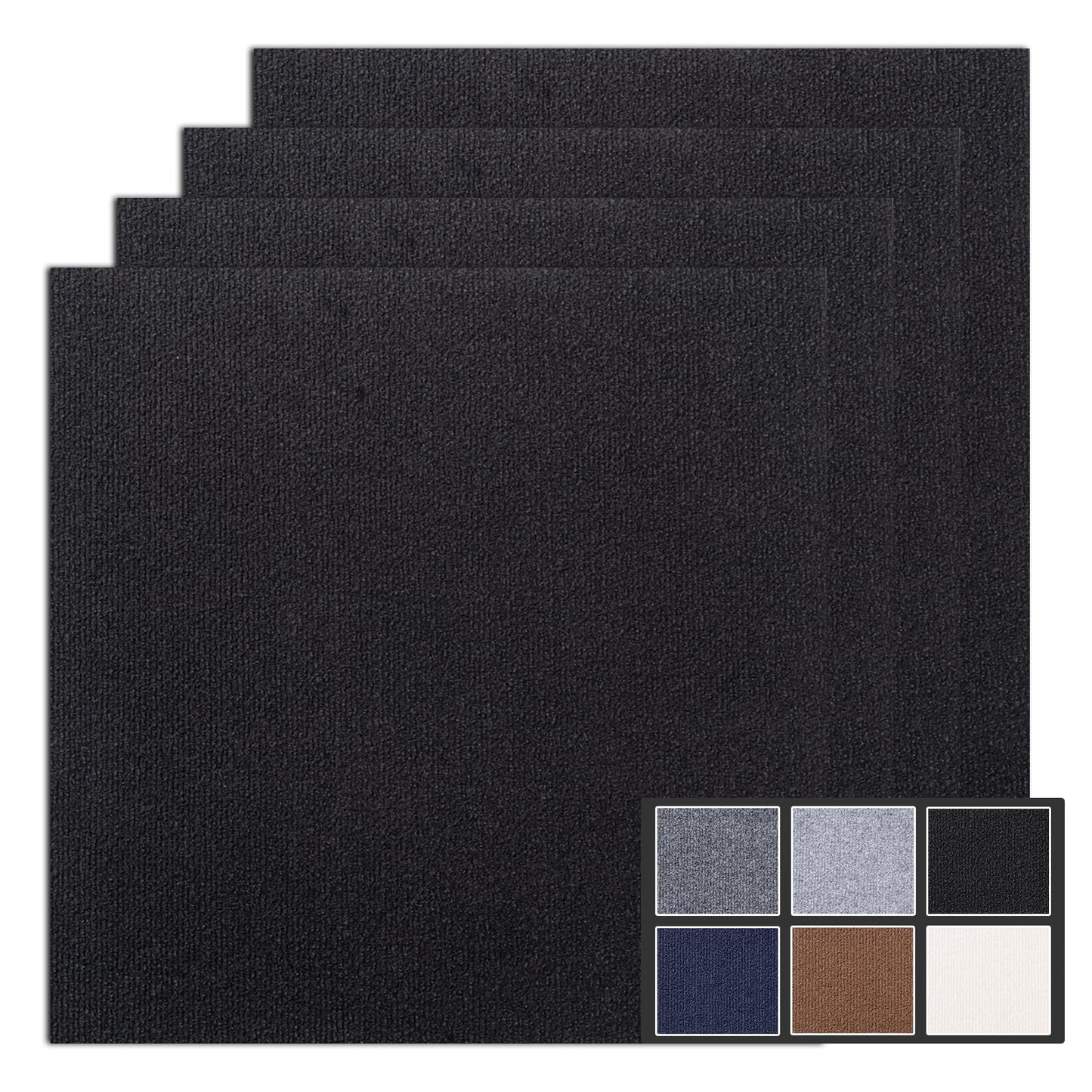 Emaraxy Peel and Stick Carpet Tiles, 12x12 Inch 30 Pack 30 Sq.Ft, 4.5mm Heavy Duty Carpet Squares, Non-Slip Self Adhesive Floor Tiles for Basement, Office, Living Room, Bedroom, Pet Area, Black