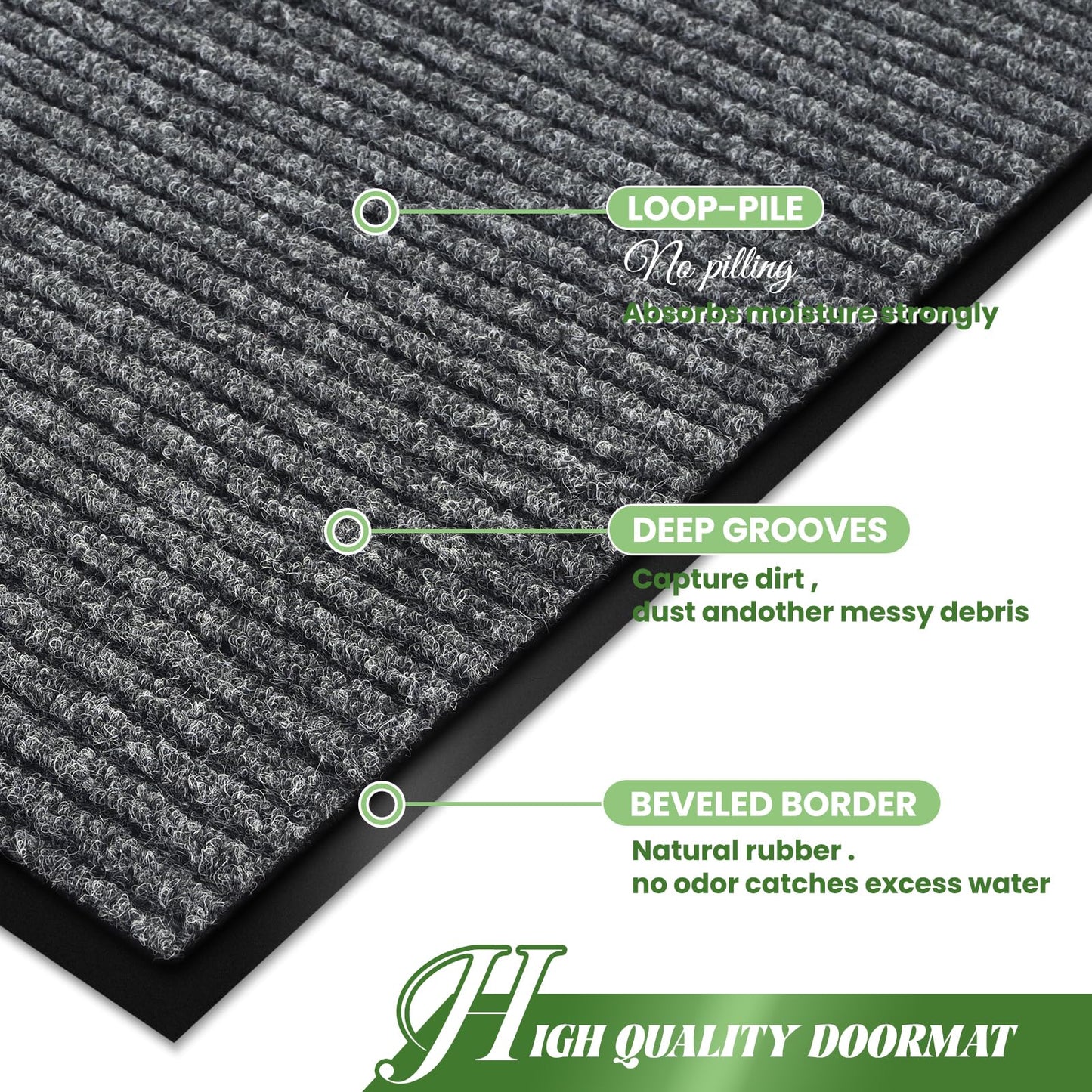 REWOMC Door Mat Heavy Duty Outdoor Indoor Doormat Low Profile Front Door Mat Large 48x72 inch Light Gray Entrance Welcome Mats Easy Clean Patio Entrance Mat Waterproof Anti-Skid Rubber Backing