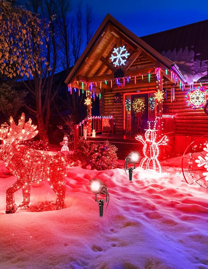 Christmas Red Landscape Lights Outdoor, 14 LED Landscape Lighting with US Plug, IP65 Waterproof Spotlights for Tree Yard Garden Pathway Halloween Decor 4 Pack