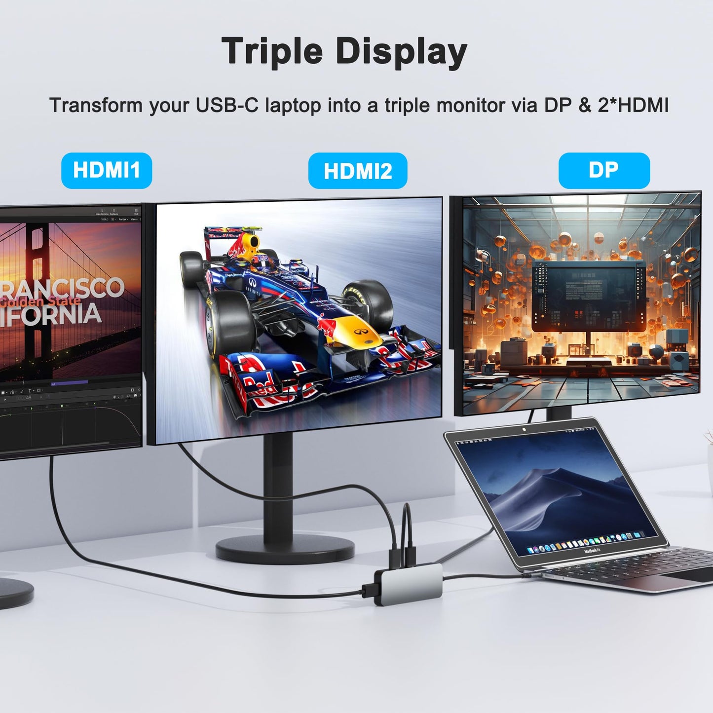 Laptop Docking Station Dual Monitor for Dell/HP/Lenovo/Mac, HDMI Splitter for Dual Monitors Extended Display, Dual Monitor Adapter 4K@60hz, USB C Docking Station for Laptop with HDMI/USB/PD/SD/TF