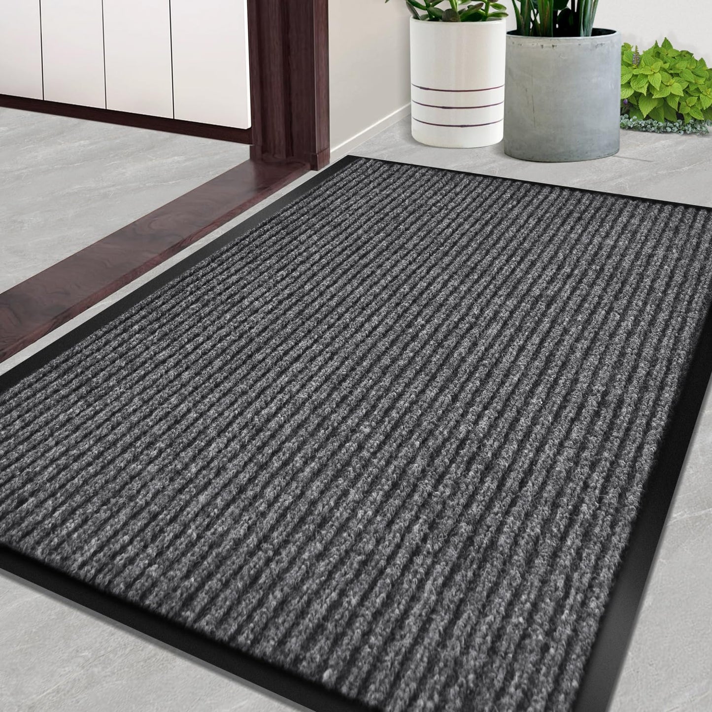 REWOMC Door Mat Heavy Duty Outdoor Indoor Doormat Low Profile Front Door Mat Large 48x72 inch Light Gray Entrance Welcome Mats Easy Clean Patio Entrance Mat Waterproof Anti-Skid Rubber Backing