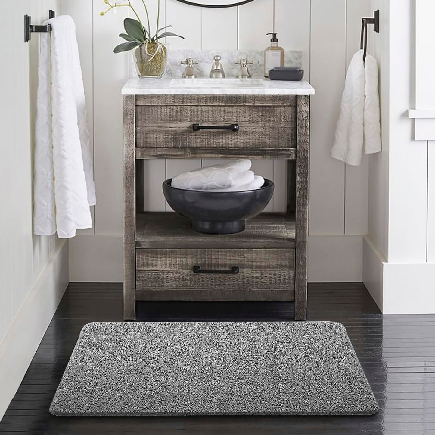 Asvin Soft Textured Bath, Shower, Tub Mat, 24x16 Inch Rectangular, Phthalate Free, Non Slip Comfort Bathtub Mats with Drain, PVC Loofah Bathroom Mat for Wet Areas, Quick Drying, Grey