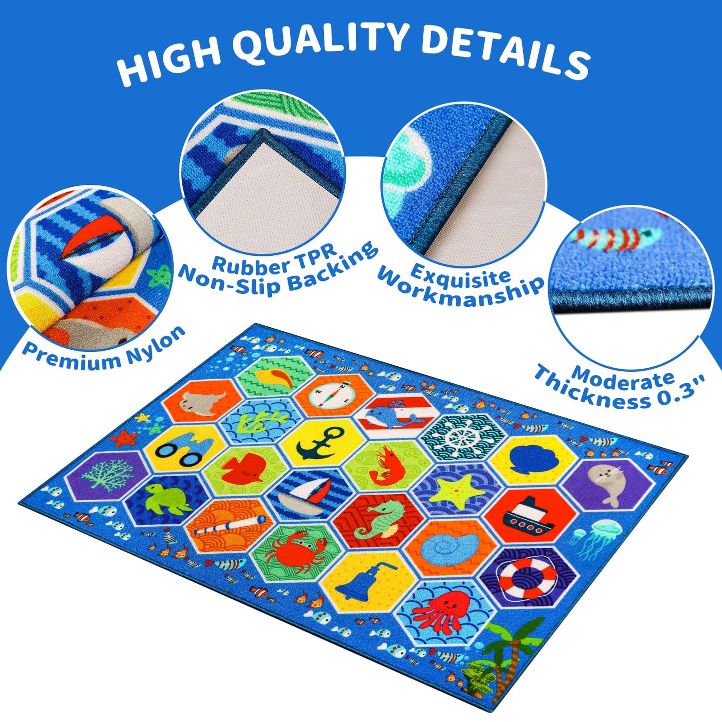 Mfmiudole Extra Large Ocean Classroom Rug with 24 Hexagon Seats, 13.3'×7.7' Educational Preschool Carpet for Circle Time, Kindergarten, Daycare and Early Learning, Non-Slip Kids Classroom Rug