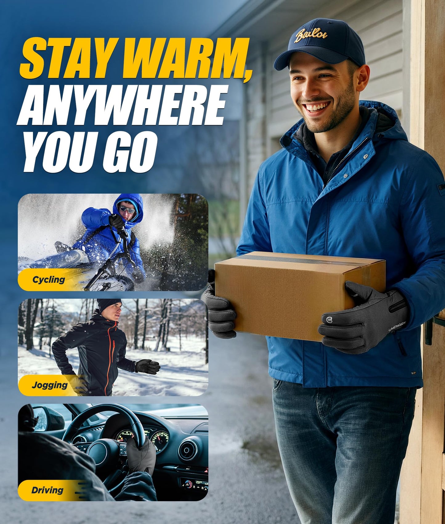 Winter Gloves Men Women Made with 3M Insulation, -20°F GEANI-TEX™ Waterproof Ski Gloves for Cold Weather, 5-Layer Thermal Snow Gloves, 10 Touchscreen Fingers Snowboard Gloves for Cycling, Hiking